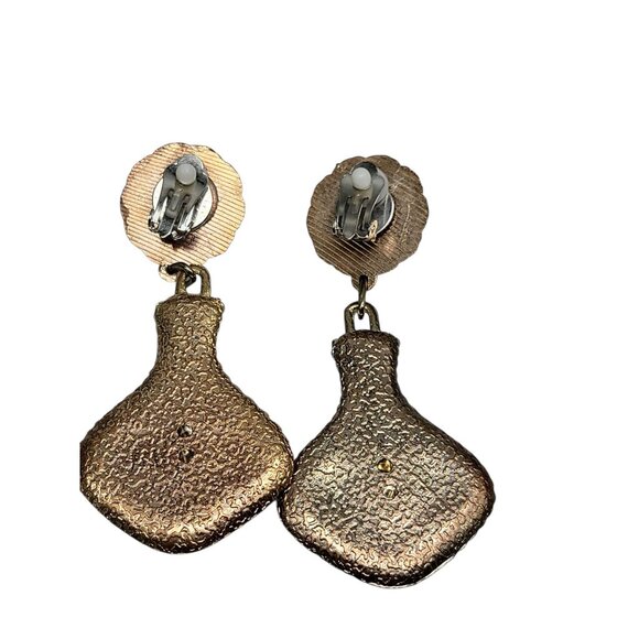 Vintage 1960s 70s Boho Clip On Earrings Red Blue White Cabochon Gold Tone Dangle - Picture 8 of 13